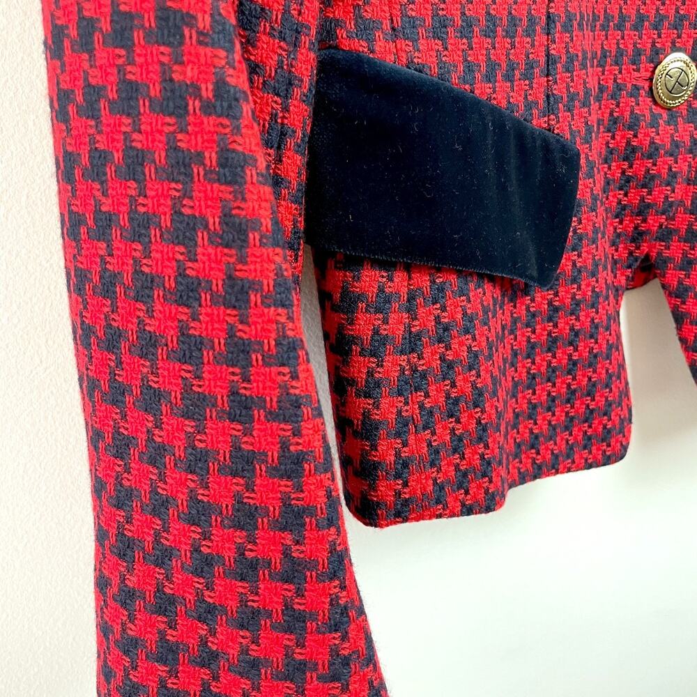Vintage 90s Evan Picone Houndstooth Wool Blazer Medium Red Plaid Old Money - Picture 5 of 11